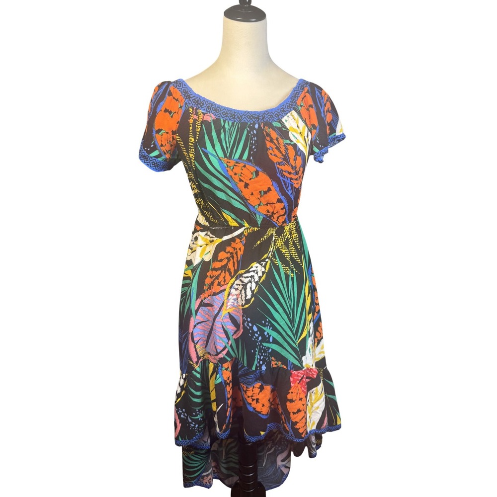 Flying Tomato Dress Womens Small Off Shoulder Tropical Boho Ruffle Hem‎ Summer